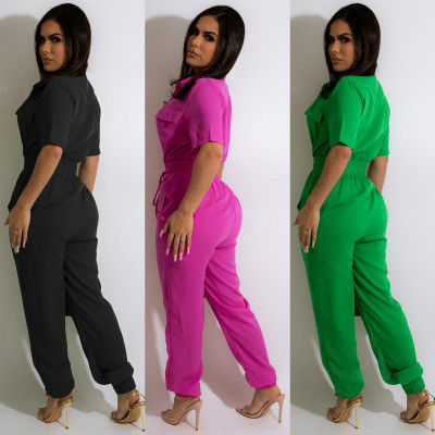 Cargo Pants Multi-pocket Micro-Stretch Fabric Casual Jumpsuit