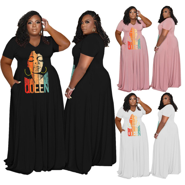 Women's Plus Size Dress Casual Fashion V-Neck Plus Size Maxi Dress