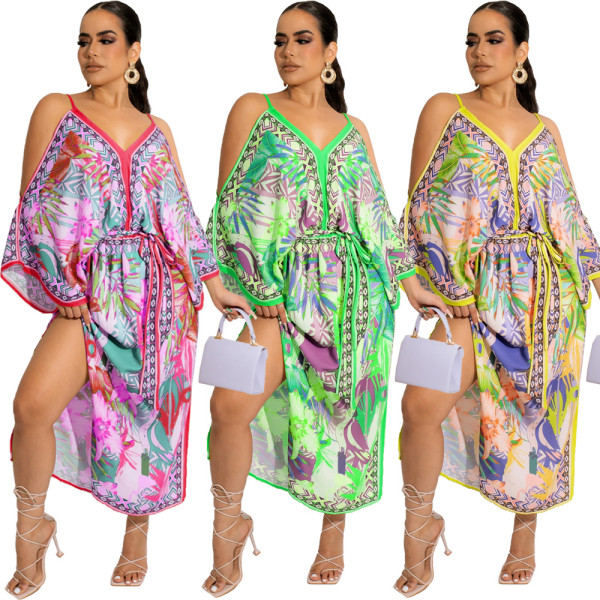 Women's Boho Off Shoulder Slit Dress