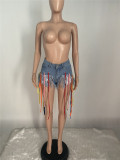 Women's Nightclub Ribbon Wearing Fringe Denim Shorts