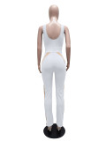 Summer Women Fashion Patched Tape Sleeveless Jumpsuit