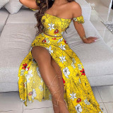 Women Summer Printed Top And Slit Dress Two-Piece Set