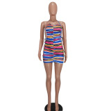 Women Fashion Sexy Striped straps Mini dress