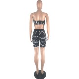 Summer Sexy Letter Print Two-Piece Shorts Set