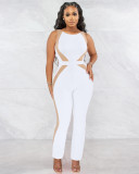 Summer Women Fashion Patched Tape Sleeveless Jumpsuit