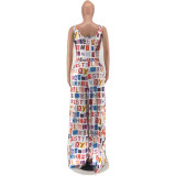 Women's Summer Leeter Print Sleeveless Wide Leg Casual Jumpsuit