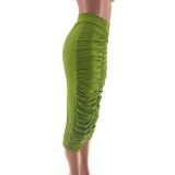 Women's Solid Color Pleated Sexy Slim Zipper Midi Skirt