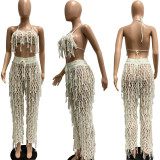 Sexy See-Through Knitting Hook and Fringe Beach Suit