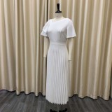 Plus Size Women Ruffle Short Sleeve Sloping Shoulder Elegant Pleated Dress