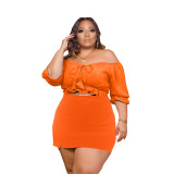 Summer Plus Size women's solid color sexy Off Shoulder culottes spinning cotton two-piece set