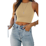 Summer Casual Pullover Round Neck Slim Fit Women's Sleeveless Crop Tank