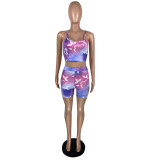 Summer Women Strapss Tie-Dye Printed Tops And Shorts Casual Two-Piece Set