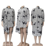 Summer Shirt Dress Women's Autumn Sexy Split Casual Print Plus Size Top