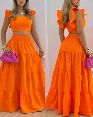 Spring/Summer Solid Color Skirt Mid Waist Swing Skirt Trend Chic Career Two Piece Dress Suit