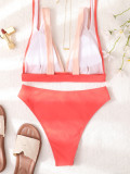 Colorblock Halter High Waist Sexy Bikini Two Pieces Swimsuit