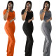 Women's Sexy Short Sleeve Flared Pants Solid Color Two Piece Set