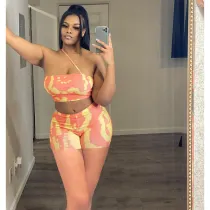 Fashion Women Print Crop Top And Shorts Two Piece