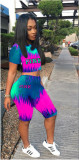 summer women's multicolor print letter two-piece shorts suit