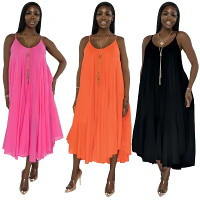 Women Chiffon Straps Backless Beach Long Dress
