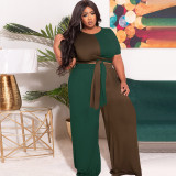 Plus Size Women Contrast Knitting Top And Pant Casual Two Piece Set