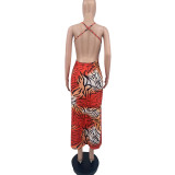 Sexy Straps Backless Leopard Print Long Dress