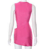 Summer Solid Sleeveless Hollow Out Bandage Bodycon Mini Dress