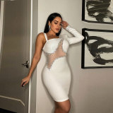 Women Sexy Mesh Beaded Bodycon Dress