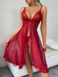 Sexy lace Straps nightdress sexy clothing mesh See-Through suspender Slit Dress
