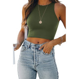 Summer Casual Pullover Round Neck Slim Fit Women's Sleeveless Crop Tank