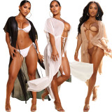 Women's Solid See-Through Sexy Casual Long Beach Cover Up