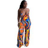 Women's One Piece Print Halter Neck Low Back Jumpsuit