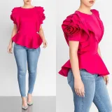 Women's Summer Ruffle Hem Short Sleeve Top
