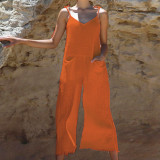 Women Summer Solid With Pocket Loose Jumpsuit