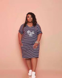 Striped Print Dress Plus Size Women's Homewear Casual Dress