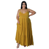 Plus Size Women's Summer Straps Solid Color Sexy Maxi Long Dress