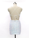 Summer Fashion Solid Straps Sequin Mini Dress