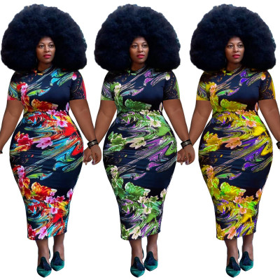 Plus Size Women Summer Floral Print Maxi Dress