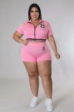 Plus Size Women fashion Casual sports Letter printing top and shorts two piece set