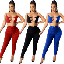 Women's Pleated Lace-Up Sexy Pants Suits