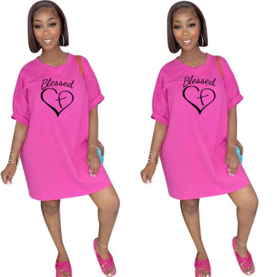 Women's Fashion Loose Maxi Print Slim Fit Short Sleeve T-Shirt Dress