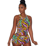 Spring/Summer Women's Multicolor Butterfly Print Sports Tank Top Shorts Set Two-piece Set