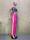 Trendy Ribbed Patchwork Bright Skirt Set