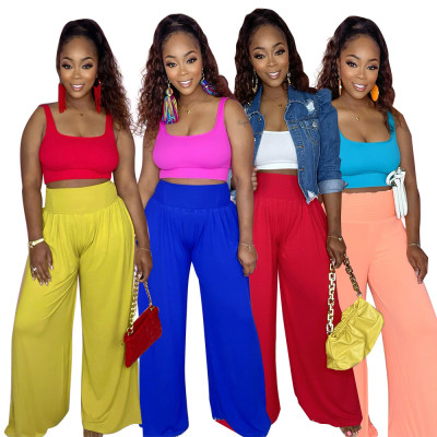 Women's Fashion Solid Color Straight Trousers High Waist Wide Leg Casual Pants