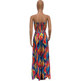 Women's Spring/Summer Colorful Print trapless Tube Top Wide Leg Pants Two Piece Set
