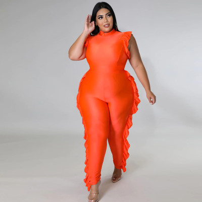 Women's Plus Size Women's Casual Print Sleeveless Ruffles Jumpsuit Women