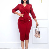 Plus Size Women Professional Office Midi Dress