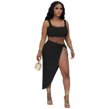 Summer sexy vest suit skirt irregular high slit two-piece suit