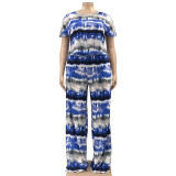 Plus Size Women Tie Dye Striped Top And Pant Casual Two Piece Set