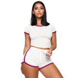 Sexy Solid Color Slim Side Striped Top Shorts Two Piece Ladies Fashion Suit
