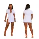 Fall Women Fashion Sexy Slit Turndown Collar Shirt Sleeve Short Sleeve Top